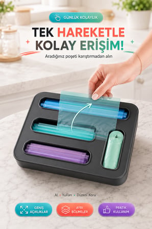 4 Bölmeli Poşet Organizeri Çöp Torbası ve Kilitli Poşet Düzenleyici Plastik Saklama Kutusu Düzen ANT