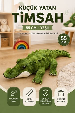 55 cm Peluş Timsah Küçük Boy Yumuşak Oyuncak Uyku Arkadaşı Sevimli Peluş Timsah