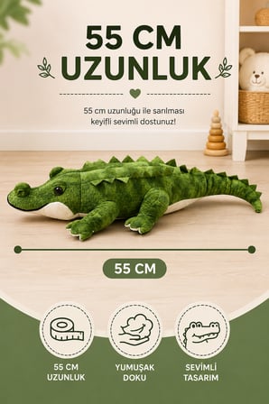 55 cm Peluş Timsah Küçük Boy Yumuşak Oyuncak Uyku Arkadaşı Sevimli Peluş Timsah