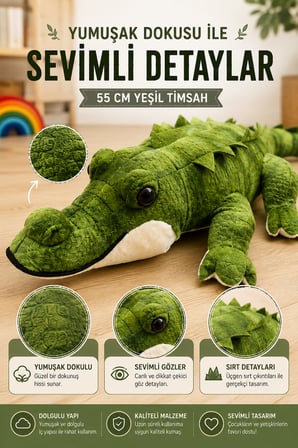 55 cm Peluş Timsah Küçük Boy Yumuşak Oyuncak Uyku Arkadaşı Sevimli Peluş Timsah