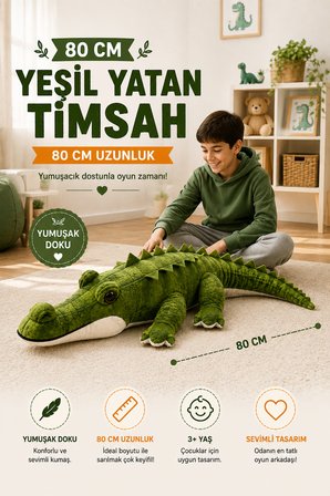 80 cm Peluş Timsah Yumuşak Oyuncak Uyku Arkadaşı Sevimli Peluş Timsah