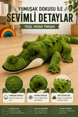 80 cm Peluş Timsah Yumuşak Oyuncak Uyku Arkadaşı Sevimli Peluş Timsah