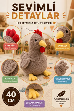 40 cm Kahverengi Tavuk Peluş Oyuncak Yumuşak Dokulu Sevimli Çocuk Oyun Arkadaşı Dekoratif Peluş Toy!
