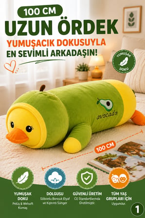 100 cm Uzun Avokadolu Ördek Peluş Oyuncak Yeşil Yumuşak Büyük Boy Uyku Arkadaşı Dekoratif Yastık XXL