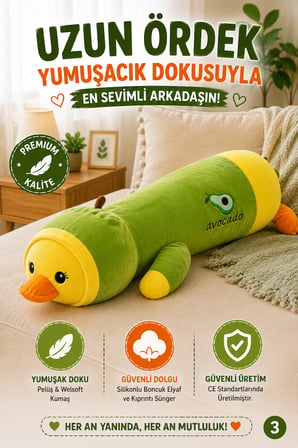 100 cm Uzun Avokadolu Ördek Peluş Oyuncak Yeşil Yumuşak Büyük Boy Uyku Arkadaşı Dekoratif Yastık XXL