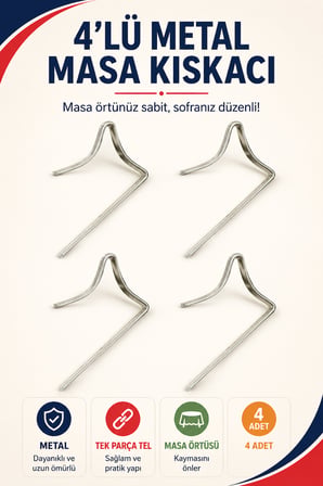 4'lü Metal Masa Örtüsü Kıskacı 1,5-2,5 cm Masa Kenarı İçin Sabitleyici Kıskaç Seti 4 Adet Pratik Set
