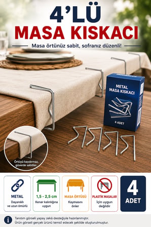4'lü Metal Masa Örtüsü Kıskacı 1,5-2,5 cm Masa Kenarı İçin Sabitleyici Kıskaç Seti 4 Adet Pratik Set