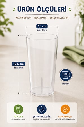 10'lu 175 ml Şeffaf Plastik İçecek Bardağı Davet Parti Organizasyon Sunum Bardağı