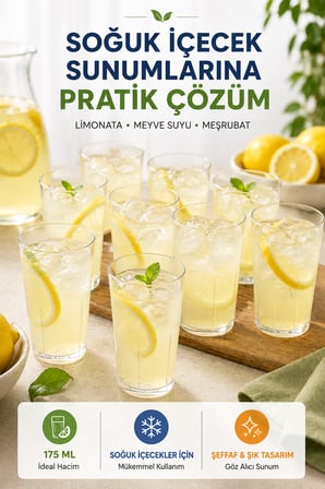 10'lu 175 ml Şeffaf Plastik İçecek Bardağı Davet Parti Organizasyon Sunum Bardağı