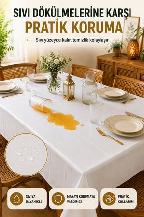 Beyaz Plastik Masa Örtüsü 137x180 cm Kullan At Silinebilir Parti Davet Organizasyon Sofra Örtüsü Tek