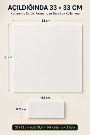 33x33 cm Beyaz Garson Katlama Peçete 100 Adet 2 Katlı Kadınlar Günü Davet Parti Sofra Kağıt Peçetesi