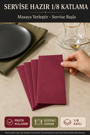 33x33 cm Bordo Garson Katlama Peçete 100 Adet 2 Katlı Kadınlar Günü Davet Parti Sofra Kağıt Peçetesi