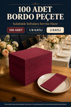 33x33 cm Bordo Garson Katlama Peçete 100 Adet 2 Katlı Kadınlar Günü Davet Parti Sofra Kağıt Peçetesi