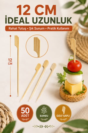 50’li Golf Saplı Bambu Kürdan 12cm Kanepe Parti Davet Sunum Kokteyl Aperatif Kürdan Seti