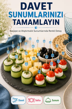 50’li Mavi Küp Bambu Kürdan 9 cm Parti Davet Kokteyl Kanepe Sunum Kürdanı Organizasyon Sofra Seti