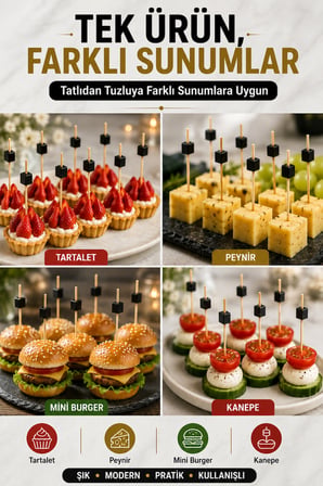 50’li Siyah Küp Bambu Kürdan 9 cm Parti Davet Kokteyl Kanepe Sunum Kürdanı Organizasyon Sofra Seti