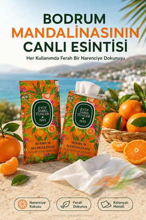 50 Adet Eyüp Sabri Tuncer Bodrum Mandalinası Kolonyalı Mendil Tekli Paket Ferahlatıcı Islak Mendili