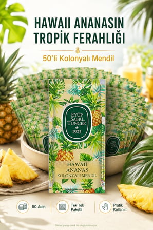 50 Adet Eyüp Sabri Tuncer Havai Ananas Kolonyalı Mendil Tekli Paket Ananas Kokulu Islak Mendil 13x18
