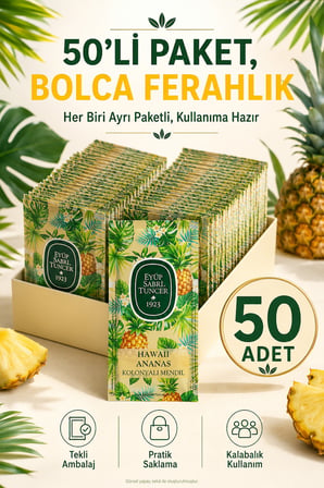 50 Adet Eyüp Sabri Tuncer Havai Ananas Kolonyalı Mendil Tekli Paket Ananas Kokulu Islak Mendil 13x18
