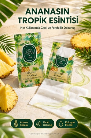 50 Adet Eyüp Sabri Tuncer Havai Ananas Kolonyalı Mendil Tekli Paket Ananas Kokulu Islak Mendil 13x18