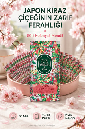 50 Adet Eyüp Sabri Tuncer Japon Kiraz Çiçeği Kolonyalı Mendil Tekli Paket Çiçek Kokulu Islak Mendili