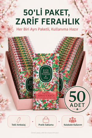50 Adet Eyüp Sabri Tuncer Japon Kiraz Çiçeği Kolonyalı Mendil Tekli Paket Çiçek Kokulu Islak Mendili