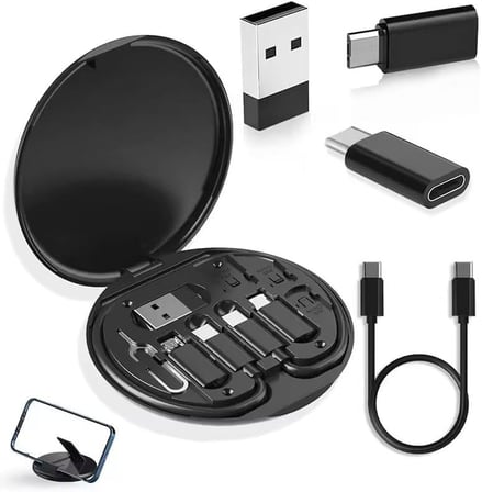 5'i 1 Arada Seyahat Kablo Seti 60W USB Type-C Şarj Kablosu SIM Kart Kutusu, Telefon Standlı Portatif