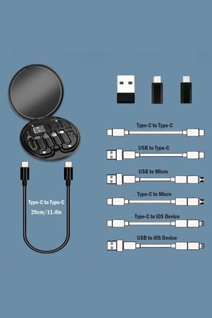5'i 1 Arada Seyahat Kablo Seti 60W USB Type-C Şarj Kablosu SIM Kart Kutusu, Telefon Standlı Portatif