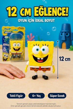 SüngerBob Mavi Gözlü Gülümseyen Süper Esnek Sıkılabilir Uzayan Çocuk Oyuncak Figürü 12 cm