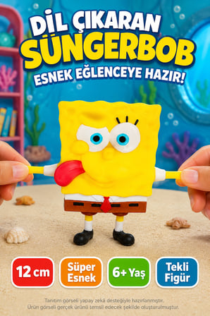 SüngerBob Dil Çıkaran Süper Esnek Sıkılabilir Uzayan Çocuk Oyuncak Figürü 12 cm