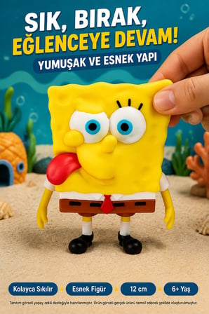 SüngerBob Dil Çıkaran Süper Esnek Sıkılabilir Uzayan Çocuk Oyuncak Figürü 12 cm