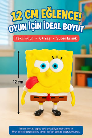SüngerBob Dil Çıkaran Süper Esnek Sıkılabilir Uzayan Çocuk Oyuncak Figürü 12 cm