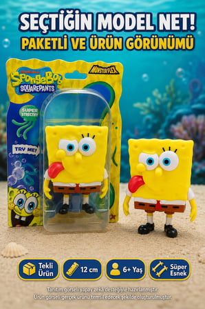 SüngerBob Dil Çıkaran Süper Esnek Sıkılabilir Uzayan Çocuk Oyuncak Figürü 12 cm