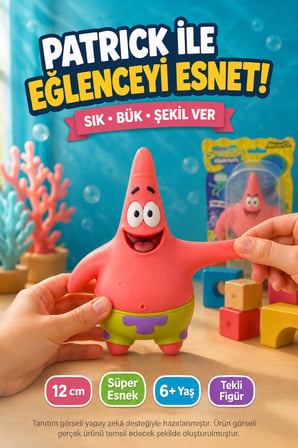 Patrick Yıldız Gülümseyen Süper Esnek Sıkılabilir Uzayan Çocuk Oyuncak Figürü 12 cm