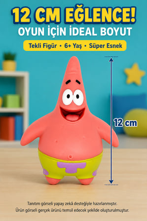 Patrick Yıldız Gülümseyen Süper Esnek Sıkılabilir Uzayan Çocuk Oyuncak Figürü 12 cm
