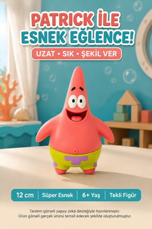 Patrick Yıldız Gülümseyen Süper Esnek Sıkılabilir Uzayan Çocuk Oyuncak Figürü 12 cm