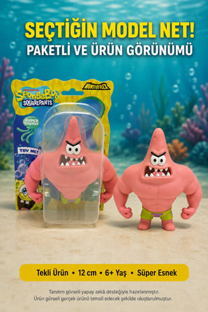 Kaslı Patrick Yıldız Süper Esnek Sıkılabilir Uzayan Çocuk Oyuncak Figürü 12 cm Pembe