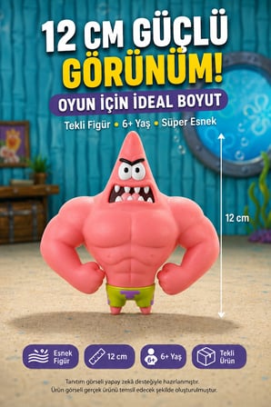 Kaslı Patrick Yıldız Süper Esnek Sıkılabilir Uzayan Çocuk Oyuncak Figürü 12 cm Pembe