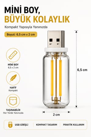 Usb Led Gece Lambası Sarı Işık Dokunmatik Mini Taşınabilir Lamba Laptop Powerbank Araç İçi 6,5 cm 5V