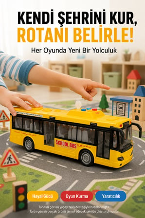 Sarı Model Büyük Pilli Işıklı Sesli Yolcu Otobüsü 28 cm 1:16 Açılır Kapılı Çocuk Oyuncağı Korna Tuşu 