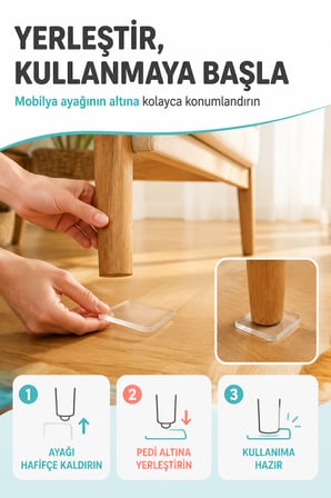 4'lü Şeffaf Silikon Mobilya Ayağı Koruyucu Ped Kaydırmaz Koltuk Masa Sandalye Zemin Koruyucu Altlığı
