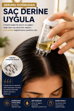 Saç Derisi Masaj Aleti 6 ml Serum Yağ Uygulama Aplikatörü 5 Bilyeli Ölçekli Bakım ve Uygulama Aparat