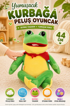 Kurbağa Peluş Oyuncak 44cm Oturan Model Yumuşak Dokulu Sevimli Çocuk Odası Oyuncağı ve Oyun Arkadaşı