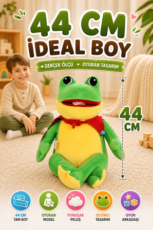 Kurbağa Peluş Oyuncak 44cm Oturan Model Yumuşak Dokulu Sevimli Çocuk Odası Oyuncağı ve Oyun Arkadaşı