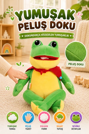 Kurbağa Peluş Oyuncak 44cm Oturan Model Yumuşak Dokulu Sevimli Çocuk Odası Oyuncağı ve Oyun Arkadaşı