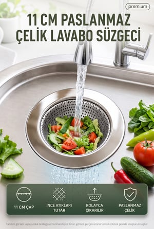 11 cm Paslanmaz Çelik Lavabo Süzgeci Mutfak Evye Gider Süzgeci Tıkanıklık Önleyici İnce Çöp Tutucu