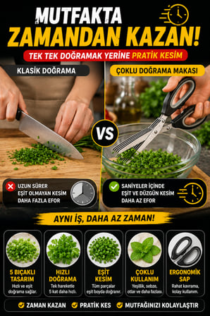 5 Bıçaklı Çoklu Doğrama Makası Sebze Yeşillik Maydanoz Taze Soğan Kesme Makası Temizleme Taraklı Set