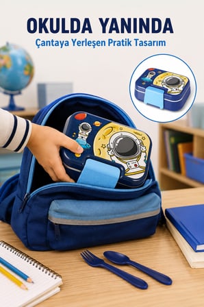 Happi Astronot Paslanmaz Çelik Bölmeli Beslenme Kutusu 1030 ml Çatal Kaşık Dahil
