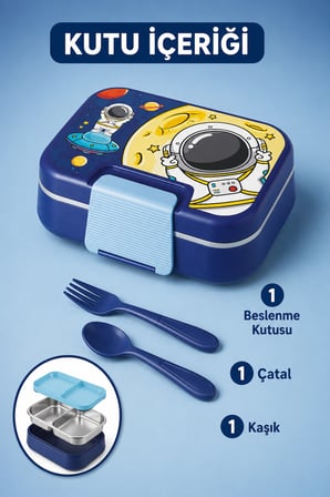 Happi Astronot Paslanmaz Çelik Bölmeli Beslenme Kutusu 1030 ml Çatal Kaşık Dahil