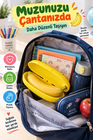 Muz Saklama Kutusu 21 cm Sarı Muz Koruyucu Beslenme Kabı Çanta Okul Spor Seyahat İçin Pratik Aparatı